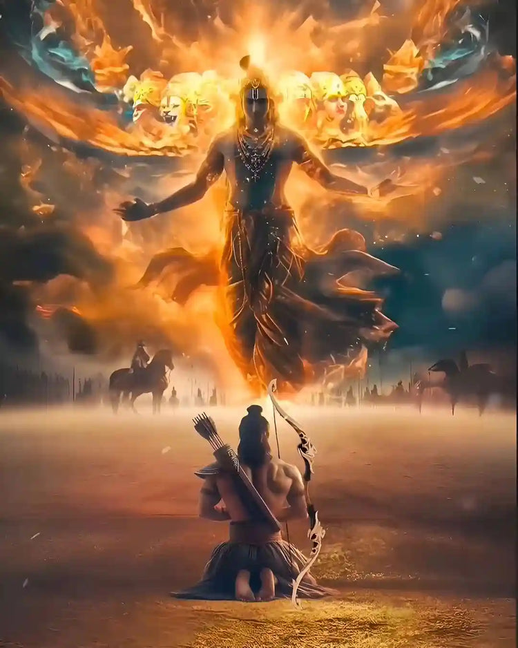 Lord Krishna as the charioteer guiding Arjuna in the Mahabharata war